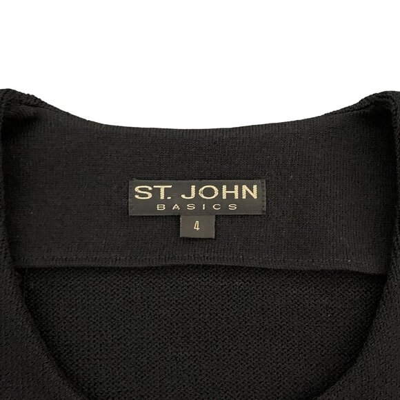 St. John Basics Knit Black Full Zip Top & Skirt Set Rhinestone Embellished, Sz 4 - Picture 5 of 12